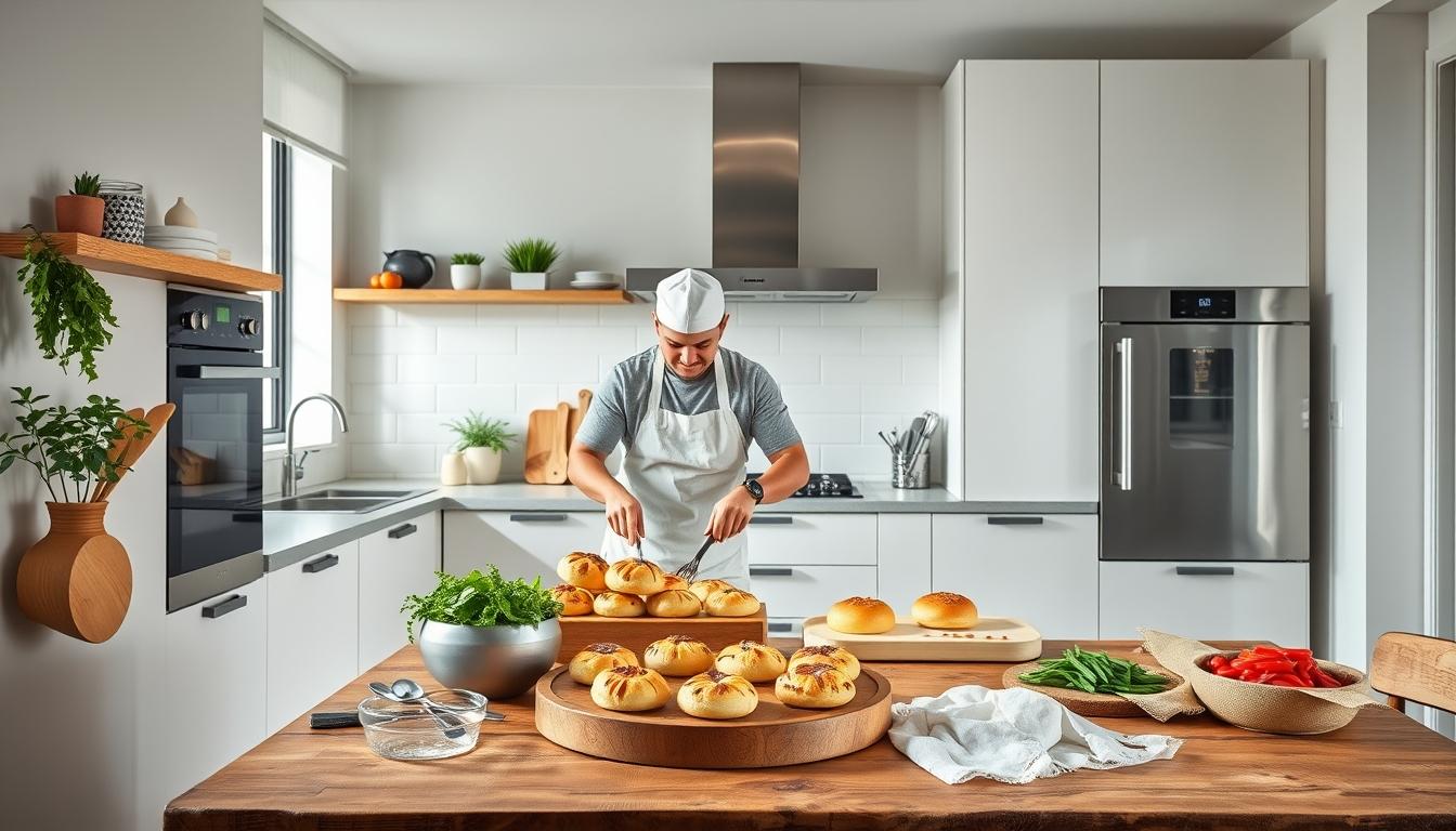 Measured baking ingredients prepared on a counter