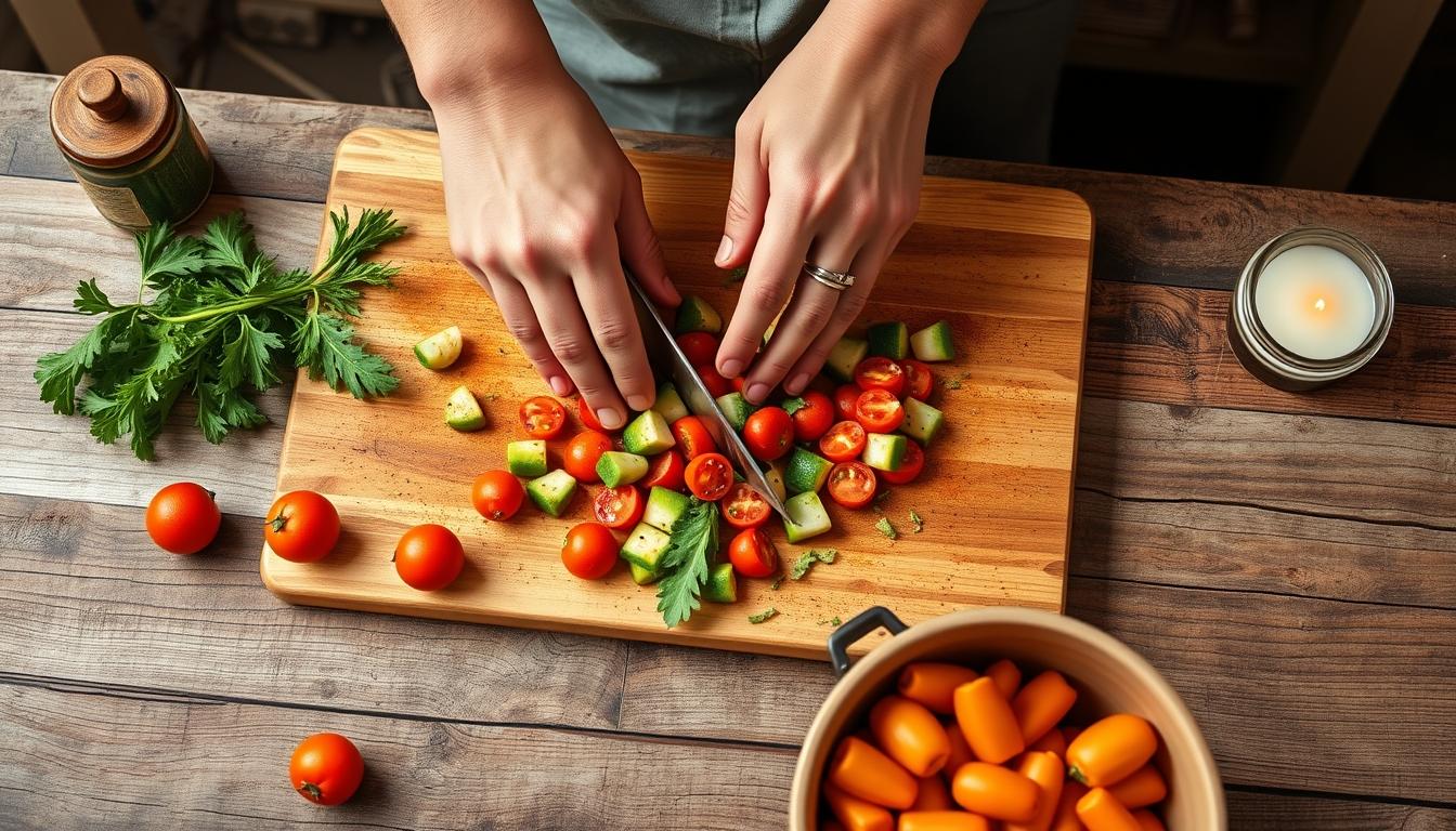 Balanced healthy meal prepared in a home kitchen