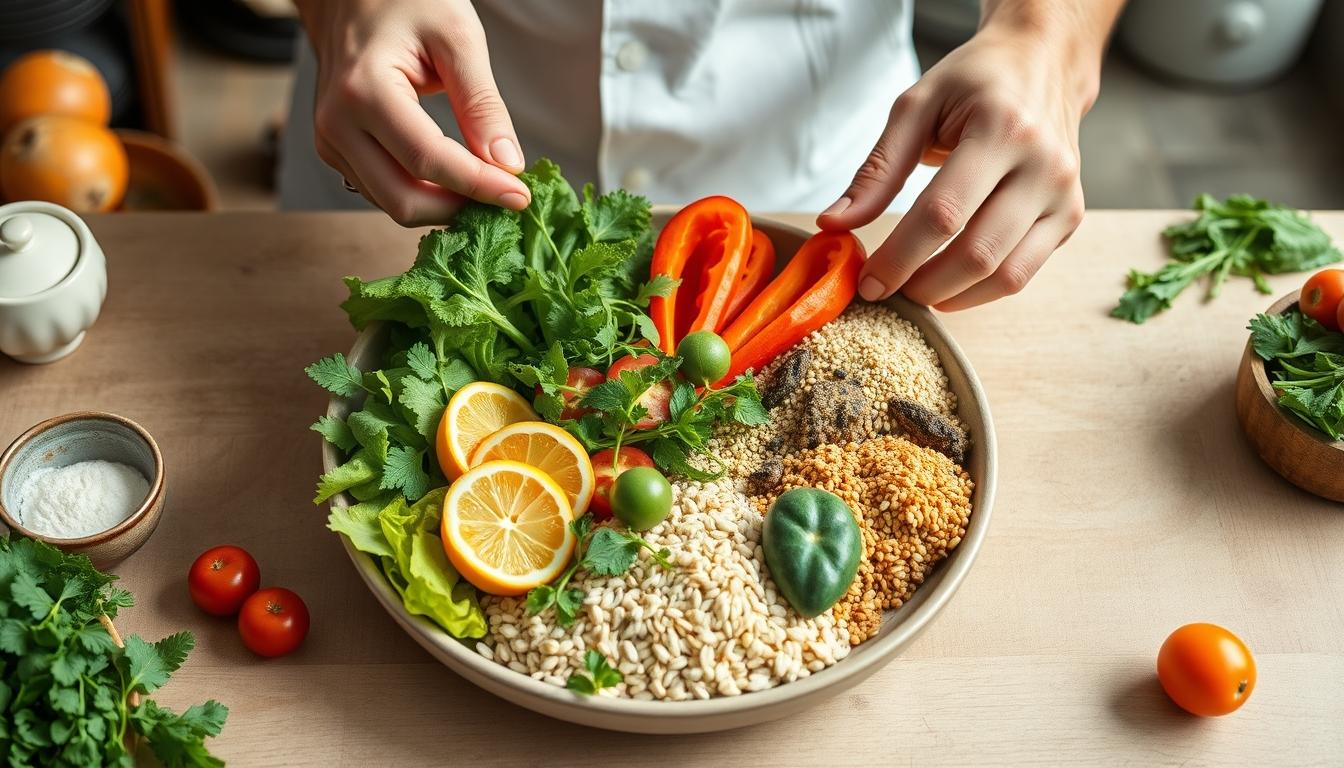 Fresh seasonal ingredients arranged for home cooking